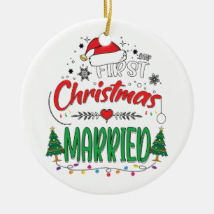 Onze eerste kerstvrouw, Pas getrouwd Mr. en Mrs. Keramisch Ornament