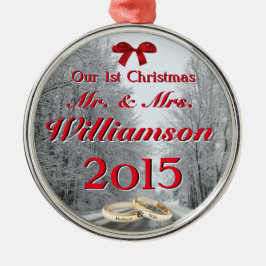 Onze eerste kerstwinterweg met ringen Mr & Mrs. Metalen Ornament