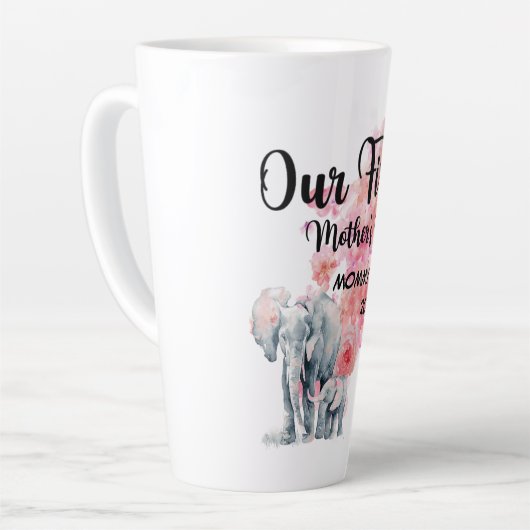 Onze eerste Moederdag mama en Baby olifanten Latte Mok (Linkerhoek)