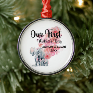Onze eerste Moederdag mama en Baby olifanten Metalen Ornament