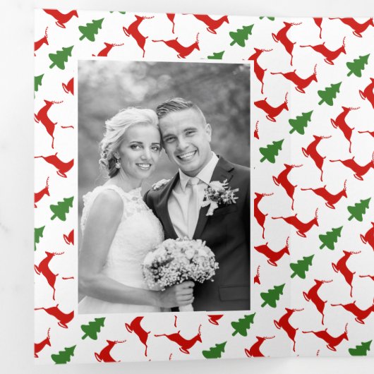 Onze eerste Noël herten boom pasgetrouwden kerst f Drieluik Wenskaart (Binnenzijde eerst)