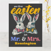 Onze eerste Pasen als Mr en Mrs Bunny Rabbit Kaart (Gele Bloem)