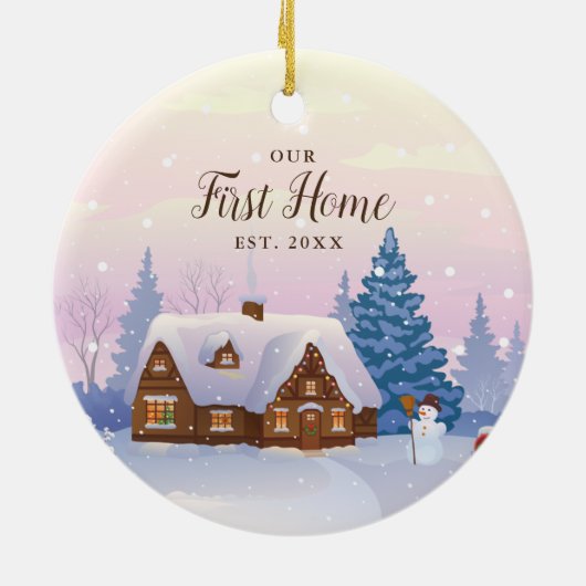 Onze eerste persoonlijke, aangepaste Rustic Log Ca Keramisch Ornament (Achterkant)