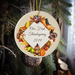 Onze eerste Thanksgiving kalkoendieren Keramisch Ornament