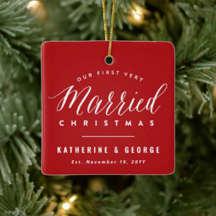 Onze eerste zeer gehuwde Kerstman Mr & Mrs Wedding Keramisch Ornament