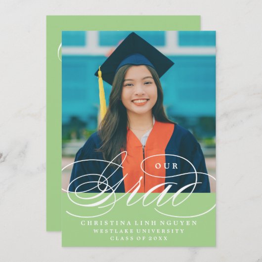 ONZE ELEGANTE SCRIPT GRAD | AFSTUDEERUITNODIGING KAART (Voorkant / Achterkant)