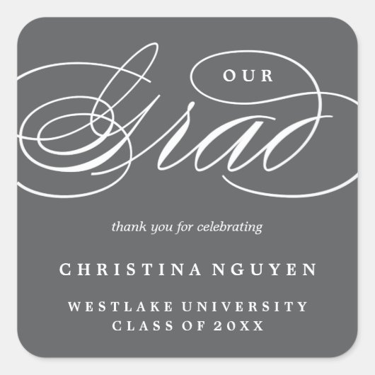 ONZE ELEGANTE SCRIPTIE GRAD | BEDANKT STICKER (Voorkant)