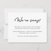 Onze excuses zwart wit annulering aankondiging (Voorkant)