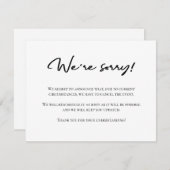 Onze excuses zwart wit annulering aankondiging (Voorkant / Achterkant)