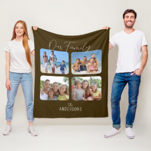 Onze familie kalligrafie script 4 foto's fleece deken