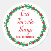 Onze favoriete dingen labels, cadeau Labels, kerst Ronde Sticker (Voorkant)