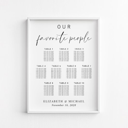 Onze favoriete mensen 10 tafel bruiloft zitgrafiek poster