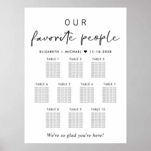 Onze favoriete mensen 10 tafel bruiloft zitgrafiek poster (Voorkant)