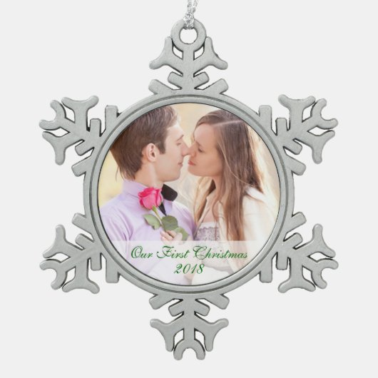 Onze foto Eerste Kerstmis Sneeuwvlok Ornament (Voorkant)