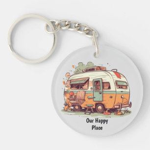 Onze gelukkige plaats campingaanhangwagen sleutelhanger