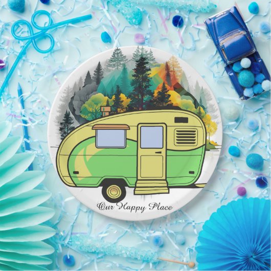 Onze gelukkige plek. Retro Camping Papier Bord (Feest)