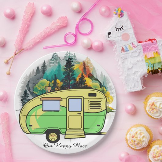 Onze gelukkige plek. Retro Camping Papier Bord (Feest)