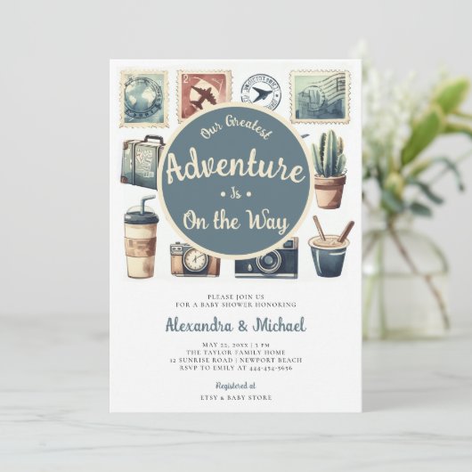 Onze grootste avontuur retro gecodeerde baby boy d kaart (Staand voorkant)