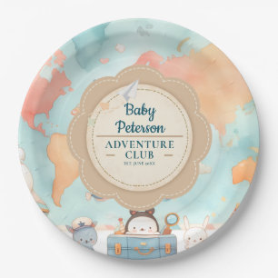 Onze Grootste Avontuur Vintage Blauwe Baby Shower Papieren Bordje