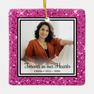 Onze Herinnering Forever Roze Glitter Herdenkingso Keramisch Ornament