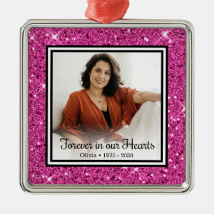 Onze Herinnering Roze Glitter Memorial Metalen Ornament