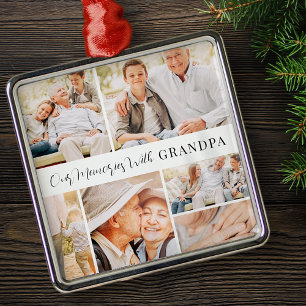 Onze herinneringen met opa Modern fotocollage Metalen Ornament