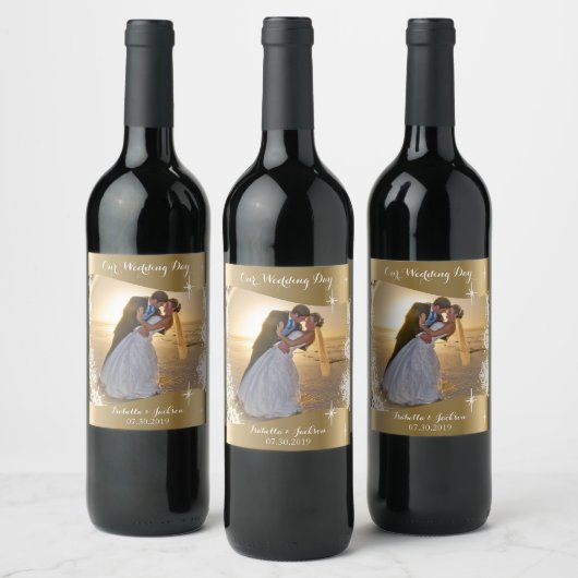 Onze huwelijksdag - foto's van het dagblad wijn etiket (Flessen)