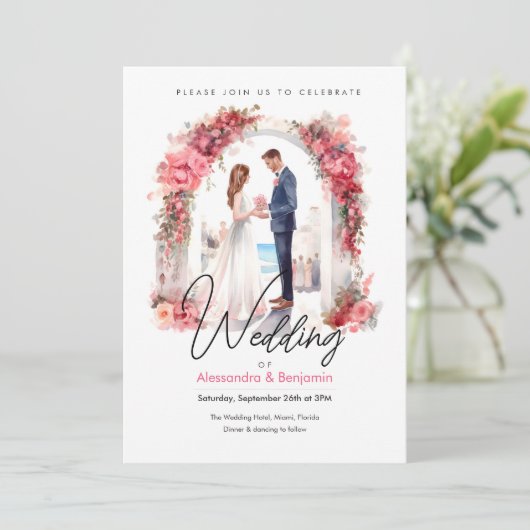 Onze huwelijksdag in Waterverf | Uitnodiging tot w (Staand voorkant)