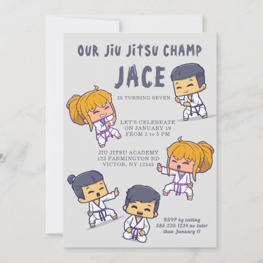 Onze Jiu Jitsu Champ Theme Verjaardag uitnodiging (Voorkant)