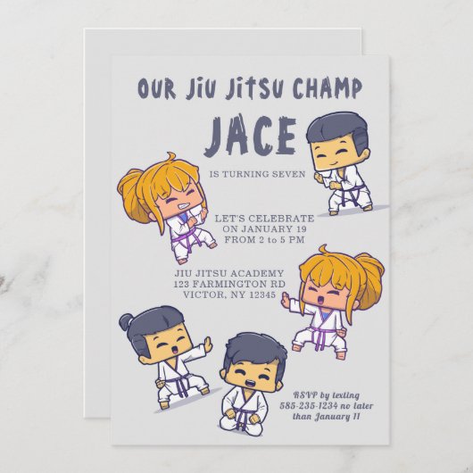 Onze Jiu Jitsu Champ Theme Verjaardag uitnodiging (Voorkant / Achterkant)