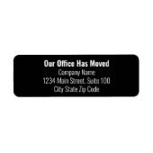 Onze Kantoor heeft zwart wit verandering van adres Etiket (Voorkant)