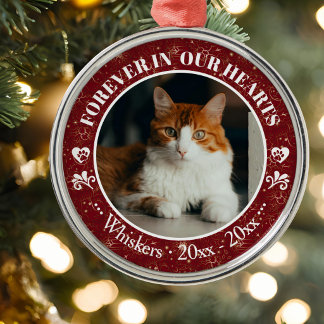 Onze Kat Foto en Naam Herdenking voor Altijd in On Metalen Ornament