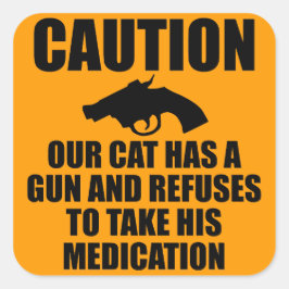 Onze kat heeft een Pistool Vierkante Sticker