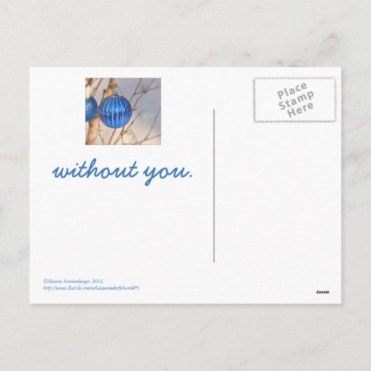 "ONZE KERST ZAL BLAUW ZIJN ZONDER JOU" BRIEFKAART (Achterkant)