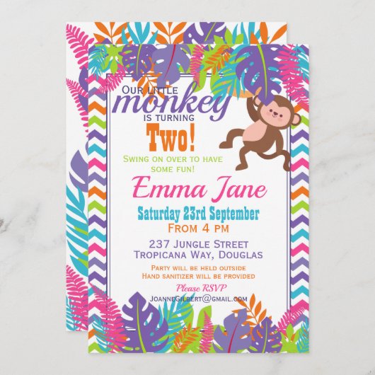 Onze kleine aap kinderen verjaardagsfeestje kaart (Voorkant / Achterkant)