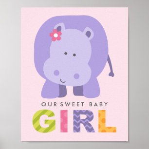 Onze kleine baby Paarse Hippo Nursery Poster