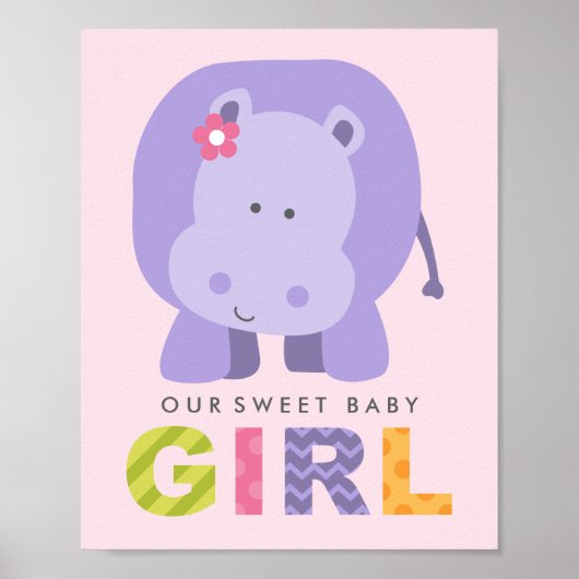 Onze kleine baby Paarse Hippo Nursery Poster (Voorkant)