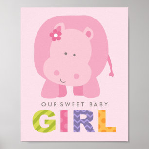 Onze kleine babymeisje Roze Hippo Nursery Poster