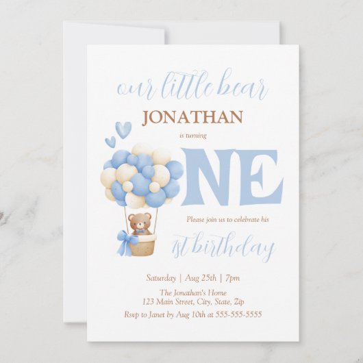 Onze Kleine Beer Hete Luchtballon 1e Verjaardag Kaart (Voorkant)