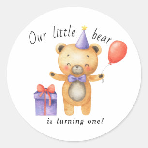 Onze Kleine Beer wordt één Kinderverjaardag Ronde Sticker