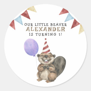 Onze Kleine Bever 1e Verjaardagsfeestje Ronde Sticker
