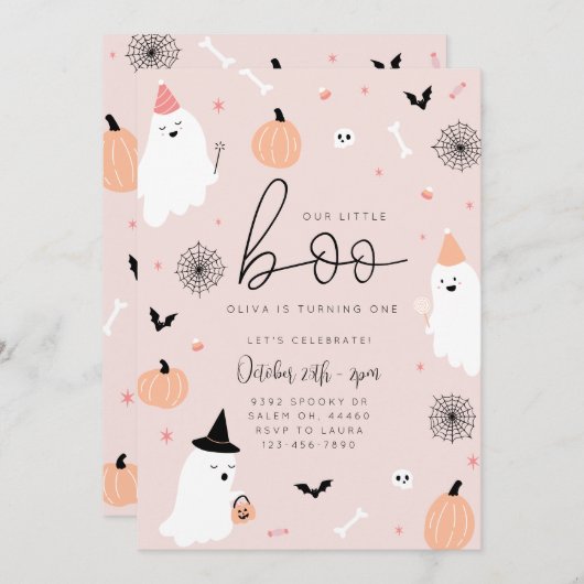 Onze kleine boo - 1e verjaardag Halloween uitnodig Save The Date (Voorkant / Achterkant)