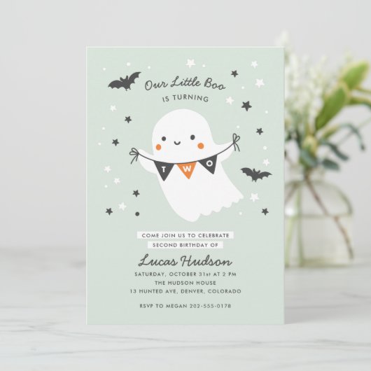 Onze kleine Boo Cute Kind Halloween Tweede verjaar Kaart (Staand voorkant)