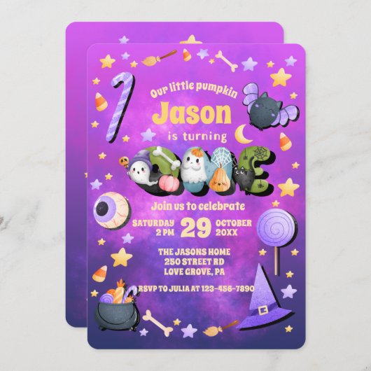 Onze kleine Boo Paarse Halloween 1e verjaardag Bab Kaart (Voorkant / Achterkant)