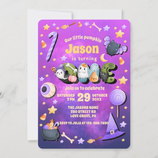 Onze kleine Boo Paarse Halloween 1e verjaardag Bab Kaart (Voorkant)