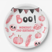 Onze kleine boo roze meisje halloween 2e verjaarda papieren bordje (Voorkant)
