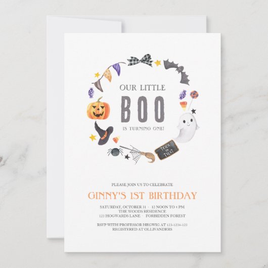 Onze kleine BOO wordt EEN, Kinderen 1e verjaardag Kaart (Voorkant)