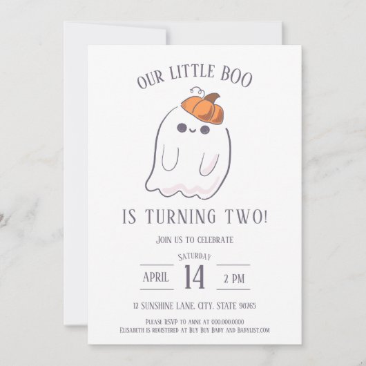 Onze kleine Boo wordt TWEE verjaardagsuitnodiging Kaart (Voorkant)