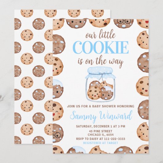 Onze Kleine Cookie Blue Baby Shower Kaart (Voorkant / Achterkant)
