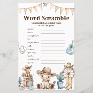 Onze kleine Cowboy Baby shower Word Scramble spel